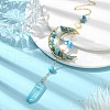 Wire Wrapped Synthetic Turquoise Chips & Brass Moon Pendant Decorations HJEW-TA00103-03-2