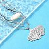 304 Stainless Steel & Natural Pearl & Enamel Beads Leaf Pendant 3 Layer Necklaces for Women NJEW-A045-18P-1