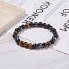 Natural Wood & Tiger Eye & Synthetic Hematite Round Beaded Stretch Bracelet BJEW-JB08150-2