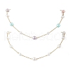 2Pcs 2 Colors Round Shell Pearl & 304 Stainless Steel Handmade Link Chain Necklaces NJEW-JN05301-2