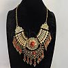 Ethnic Style Zinc Alloy Pave Synthetic Turquoise Teardrop Statement Chunky Bib Necklaces for Women FS-WG23959-07-1
