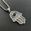 Retro Punk Style Stainless Steel Jet Rhinestone Hamsa Hand Pendant Necklaces for Hip-hop Fashion Men JT3718-1