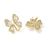 Butterfly Brass Micro Pave Clear Cubic Zirconia Stud Earrings with Glass for Women EJEW-L285-012G-2