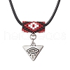 Glass Seed Beaded & Alloy Triangle Evil Eye Pendant Necklaces NJEW-MZ00110-02-2