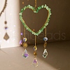 Heart Natural Green Aventurine Chips Hanging Ornaments HJEW-G024-01E-1