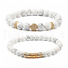 Natural Howlite Round Beads Stretch Bracelets Set BJEW-JB06980-01-1