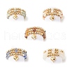 3Pcs 3 Style Natural Gemstone & Brass Beaded Finger Rings with 304 Stainless Steel Heart Charms for Women RJEW-JR00470-1