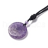 Natural Amethyst Flat Round with Hexagon Pendant Necklace with Nylon Cord for Women NJEW-P274-05-02-3