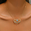 Brass Pave Sky Blue Cubic Zirconia Hollow Oval Tassel Pendant Necklaces for Women MV0770-2