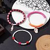 3Pcs Halloween Theme Handmade Polymer Clay Beaded Stretch Bracelets BJEW-TA00470-2