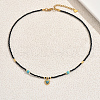 Vintage Stainless Steel Pave Synthetic Turquoise Heart Pendant Glass Faceted Round Beaded Necklaces for Women UN1640-4