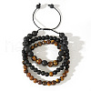3Pcs Matte Natural Black Agate & Tiger Eye Adjustable Braided Bracelets Sets for Men WA4886-5