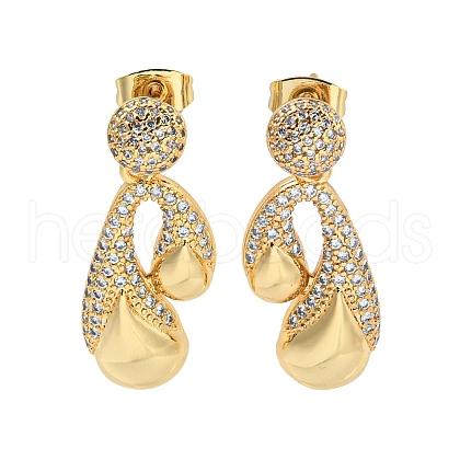 Teardrop Brass Pave Clear Cubic Zirconia Stud Earrings EJEW-M258-80G-1