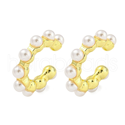 Rack Plating Brass Plastic Pearl Beads Cuff Earrings for Women EJEW-I302-01G-1