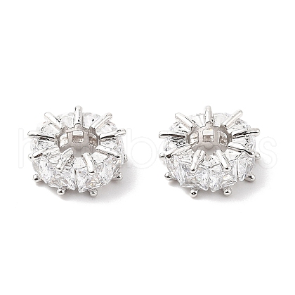Flat Round Brass Micro Pave Clear Cubic Zirconia European Beads KK-L237-015P-1