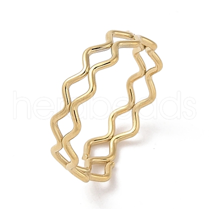 Ion Plating(IP) 304 Stainless Steel Wave Finger Rings for Women RJEW-G315-07A-G-1