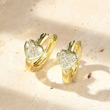 Heart Brass Micro Pave Clear Cubic Zirconia Hoop Earrings EJEW-D311-106G-1