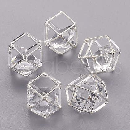 Brass Hollow Polygon Beads KK-M092-A-S-1