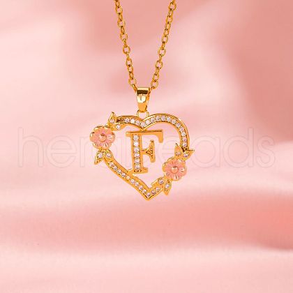 Brass Crystal Rhinestone Hollow Rose Heart with Letter Pendant Necklaces for Women WGC1928-06-1