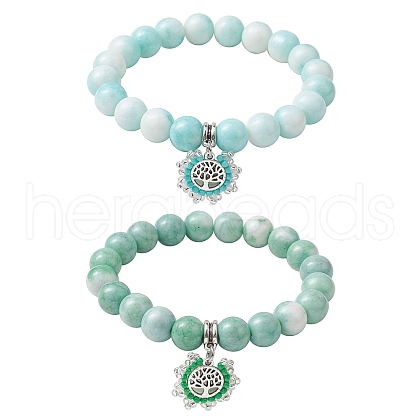 2Pcs 2 Colors 10.5mm Round Opaque Crackle Glass Beaded Stretch Bracelet Sets BJEW-MZ00079-1