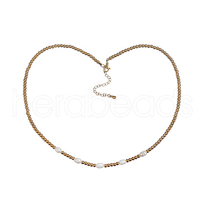 Mother's Day Jewellery Stylish Natural Freshwater Pearls & Stainless Steel Beaded Necklaces for Women NR6960-2-1