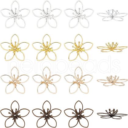 SUPERFINDINGS 48 Pcs 4 Colors Brass Bead Caps KK-FH0004-38-1