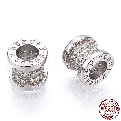 Rhodium Plated 925 Sterling Silver Micro Pave Cubic Zirconia Beads STER-T004-92P-1