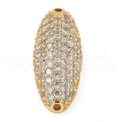 Rack Plating Brass Micro Pave Clear Cubic Zirconia Oval Connector Charms KK-A234-016G-1