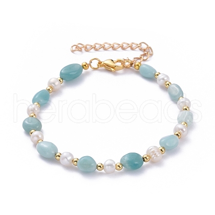 Natural Amazonite Beaded Bracelets BJEW-JB05265-03-1