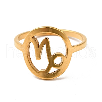 Ion Plating(IP) 201 Stainless Steel Constellations Capricorn Finger Ring for Women RJEW-G266-31G-1