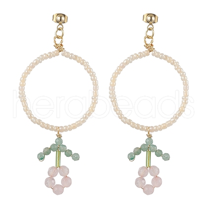 Flower Glass Seed Beads Dangle Earrings EJEW-MZ00148-01-1