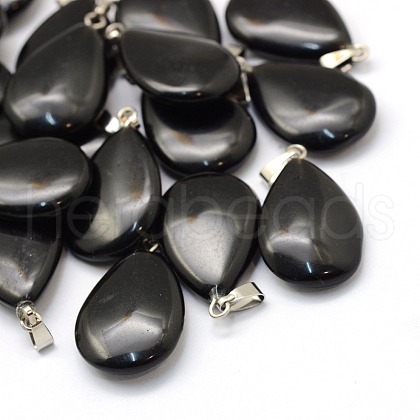 Teardrop Natural Obsidian Pendants G-Q368-28-1