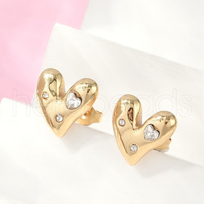 304 Stainless Steel Rhinestone Stud Earrings EJEW-U046-01G-1