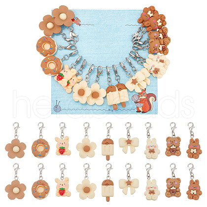 Flower/Ice Lolly/Bowknot Resin Pendant Locking Stitch Markers HJEW-AB00658-1