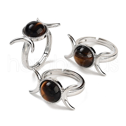 Natural Tiger Eye Adjustable Rings RJEW-K271-01P-10-1