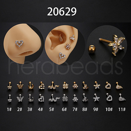 316L Stainless Steel Micro Pave Clear Cubic Zirconia Hexagon Cartilage Earrings WG81DDE-11-1