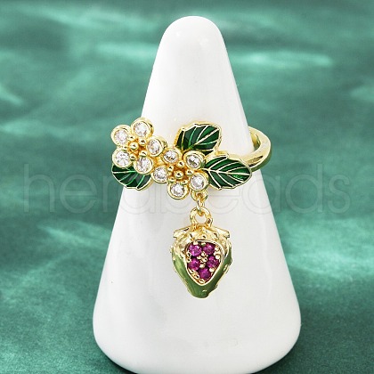 Brass Micro Pave Cubic Zirconia Cuff Rings for Women RJEW-F182-08B-G-1
