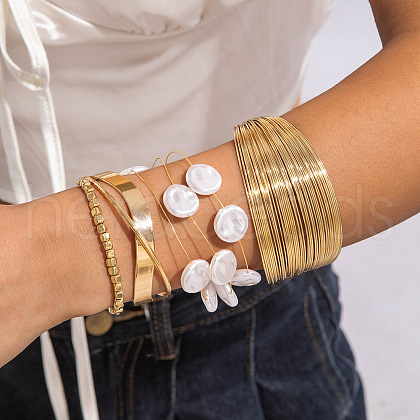 Flat Round Alloy & Iron & CCB Plastic & Plastic Pearl Bangles Set FS-WGB93A7-12-1