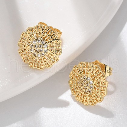 Brass Micro Pave Clear Cubic Zirconia Stud Earrings EJEW-D305-04G-1
