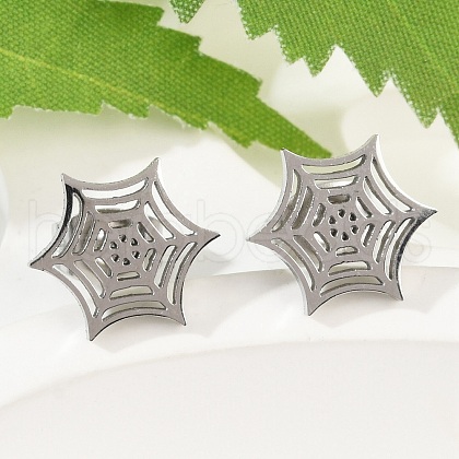 Non-Tarnish 304 Stainless Steel Spider Web Stud Earrings X-EJEW-G294-01P-1