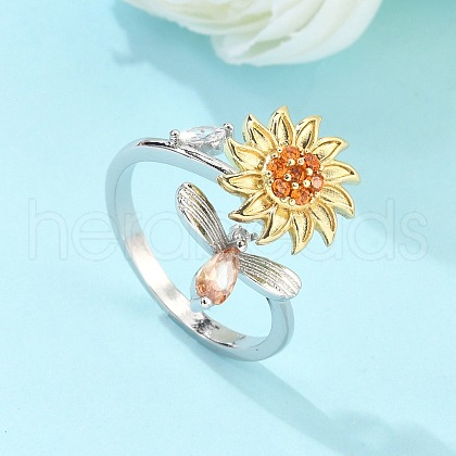 Sunflower and Dragonfly Rotatable Open Ring for Women RJEW-M139-16P-1