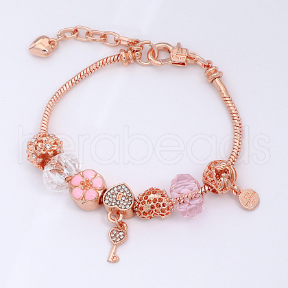 Key Brass & Alloy & Rhinestone Enamel Charm Bracelets FS-WGCDDA6-05-1