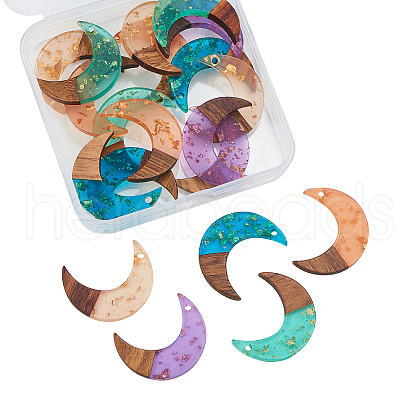 Transparent Resin & Walnut Wood Pendants RESI-CJ0001-79-1