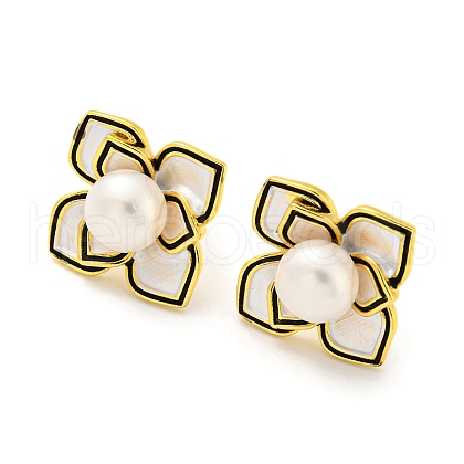 Mother's Day Jewellery Brass Flower Stud Earrings with Natural Pearl EJEW-Z020-04G-1