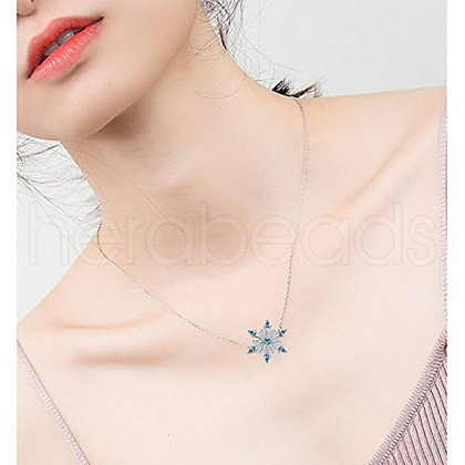 Alloy Pave Cubic Zirconia Christmas Snowflake Pendants Necklaces for Women FS-WG170D7-01-1