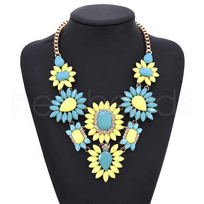 Alloy Glass Flower Statement Bib Necklaces for Women FS-WG917A1-04-1