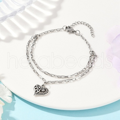 Heart 304 Stainless Steel Double Layer Bracelets for Women BJEW-JB11640-1