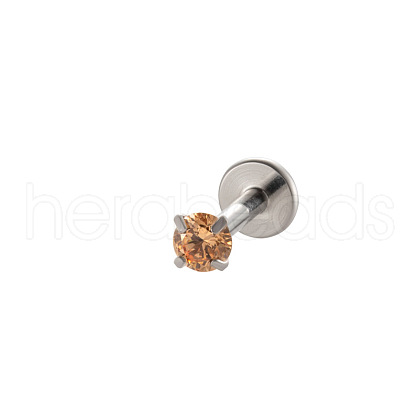 G23 Titanium Alloy Cubic Zirconia 17 Gauge Flat Round Threadless Labrets WG94BD7-14-1