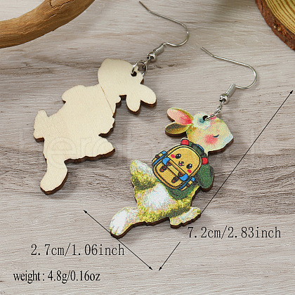 Cute Rabbit Wooden Dangle Earrings for Easter ZX2883-2-1