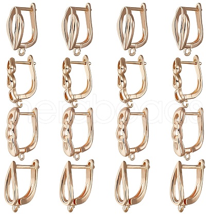 Beebeecraft 16Pcs 4 Styles Triangle & Heart & Leaf & Curb Chains Shape Brass Hoop Earring Findings with Latch Back Closure KK-BBC0008-20-1